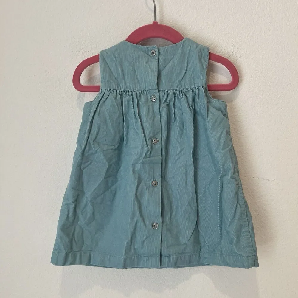 Baby Boden 6-12 Months Blue Corduroy Bunny Dress Floral Linings Jumper Smocked